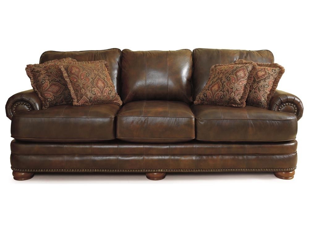 Lane Chocolate Leather Sofa With Nailhead Trim | Stanton Leather Pertaining To Lane Furniture Sofas (View 3 of 10)