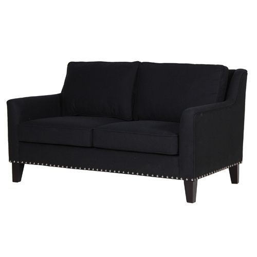 Langan Black Fabric Studded 2 Seater Sofa Within Black 2 Seater Sofas (View 3 of 10)