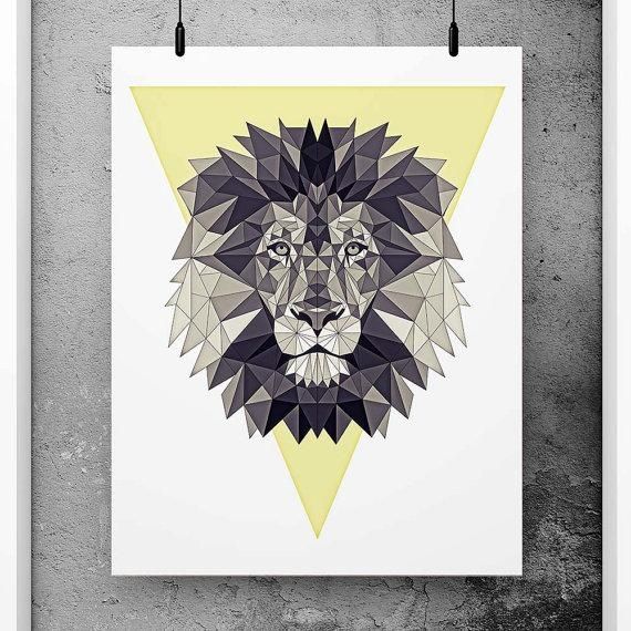 Lion Poster Geometric Art, Yellow Wall Decor, Minimalist Abstract Regarding Abstract Lion Wall Art (View 20 of 20)