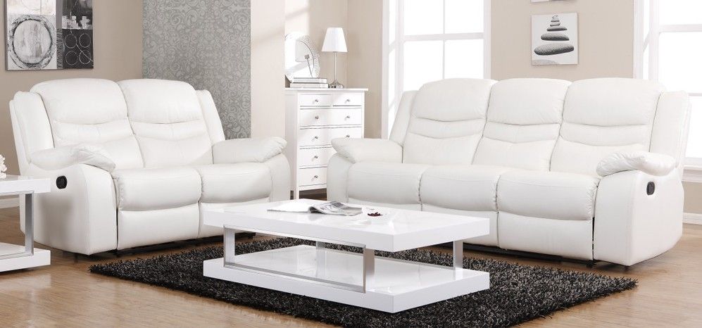 Lovely White Leather Recliner Sofa Set Living Room Throughout And For White Leather Sofas (View 1 of 10)