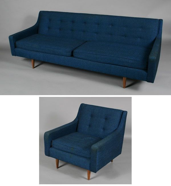Monarch Furniture Co. Vintage Modern Blue Upholstered Sofa And One In Retro Sofas And Chairs (Photo 35179 of 35622)