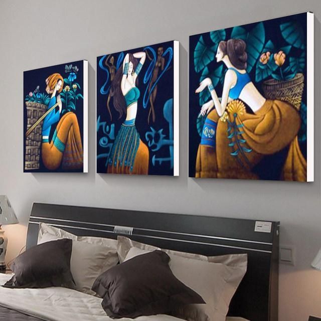 Online Shop No Frame 3 Pcs Modern Abstract Ethnic Girl Modular In Ethnic Canvas Wall Art (View 10 of 20)