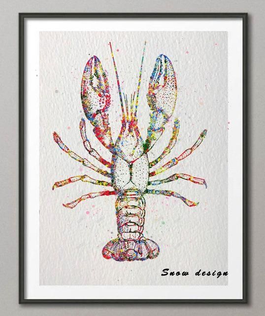 Original Watercolor Crayfish Print Canvas Painting Abstract With Regard To Abstract Nautical Wall Art (View 19 of 20)