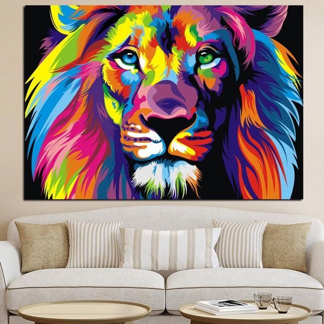 Pop Art Hd Print Colorful Lion Animals Abstract Oil Painting On Pertaining To Abstract Lion Wall Art (View 3 of 20)