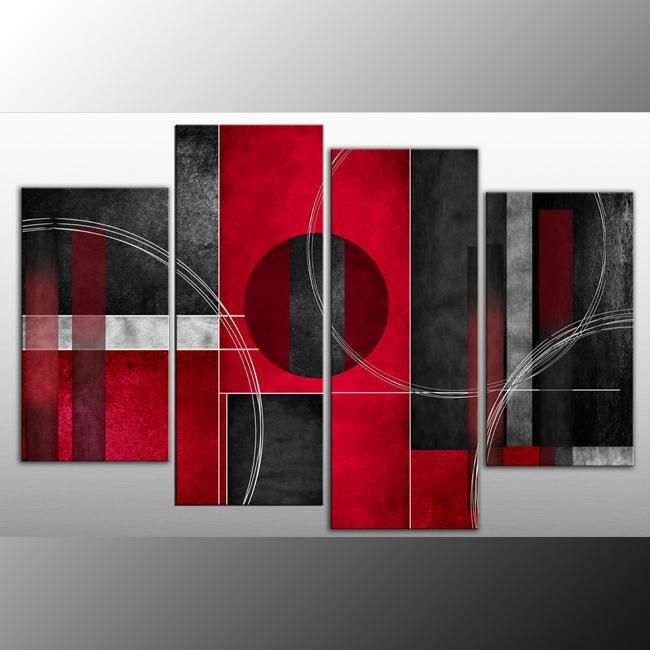 Rosso Nero Abstract Canvas Wall Art Print 4 Panel Black Red Grey With Regard To Red Canvas Wall Art (View 2 of 20)