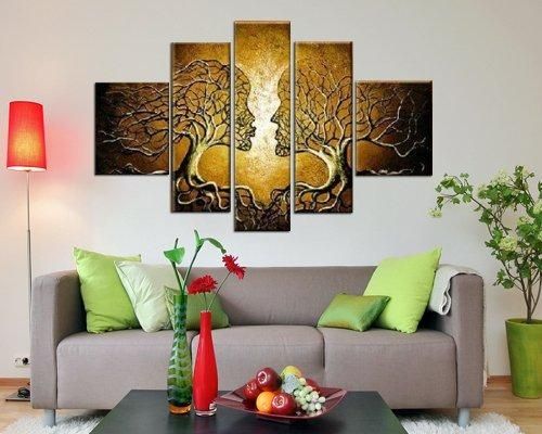 Sangu Hand Painted 5 Piece Love Tree Oil Paintings Canvas Wall Art Throughout Hand Painted Canvas Wall Art (View 19 of 20)
