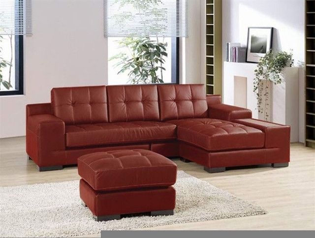 small red leather sectional sofa