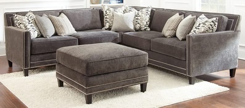 Sectional Sofa Design: Nailhead Sectional Sofa Fabric Leather Chaise Pertaining To Sectional Sofas With Nailheads (View 3 of 10)