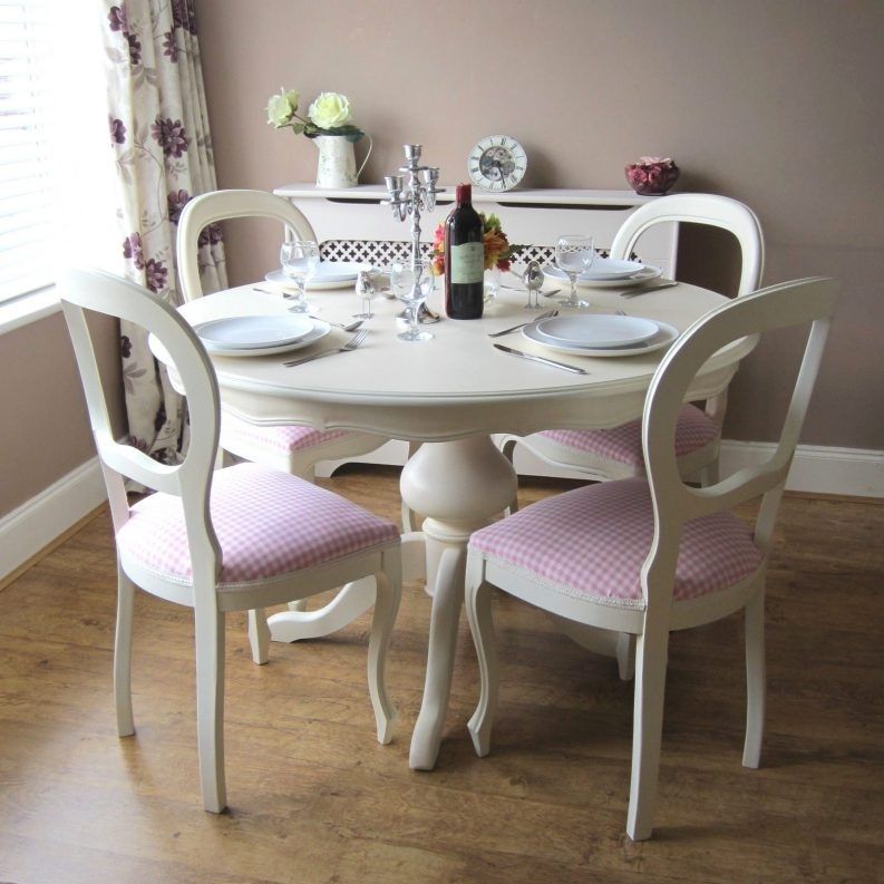 Shabby Chic Round Dining Table Brown Dresser Grey Marble Table Lamp Throughout Sofa Chairs With Dining Table (Photo 9 of 10)