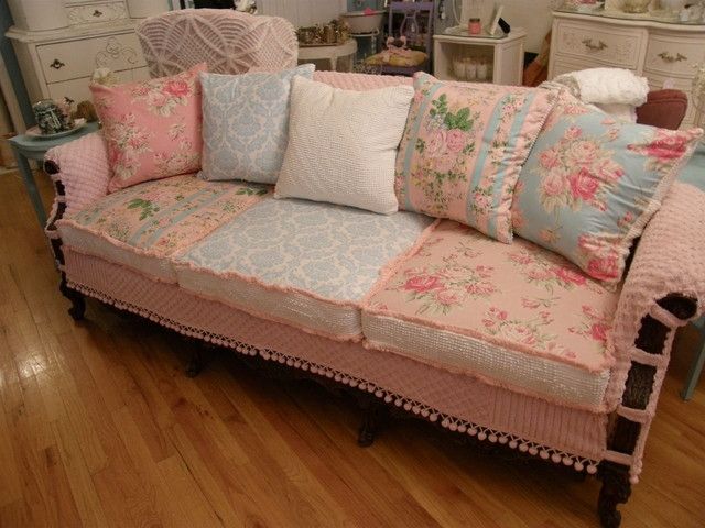 Shabby Chic Slipcovered Sofa Vintage Chenille And Roses Fabrics With Regard To Shabby Chic Sofas (View 1 of 10)