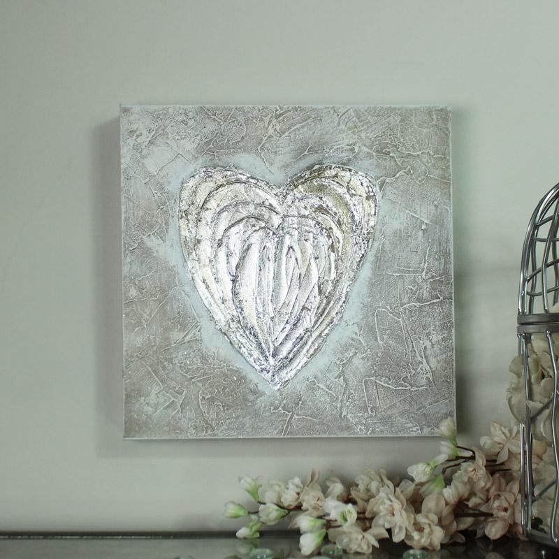 Silver Love Heart Canvas Wall Art – Melody Maison® In Hearts Canvas Wall Art (View 1 of 20)