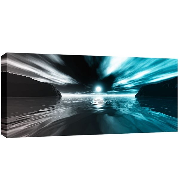 Sunset At Sea In Teal Panoramic Canvas 44 X 20 Inch 113Cm Wall Art In Panoramic Canvas Wall Art (View 20 of 20)