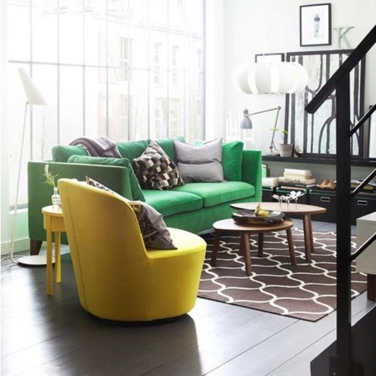 Vintage Living Room Decoration Ideas With Green Sofa And Yellow For Green Sofa Chairs (View 7 of 10)