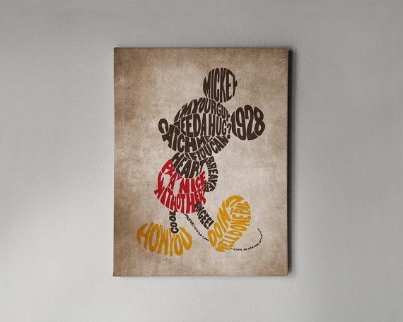 Wall Art Canvas With Disney Mickey Mouse In Vintage Style, Disney With Mickey Mouse Canvas Wall Art (View 1 of 20)