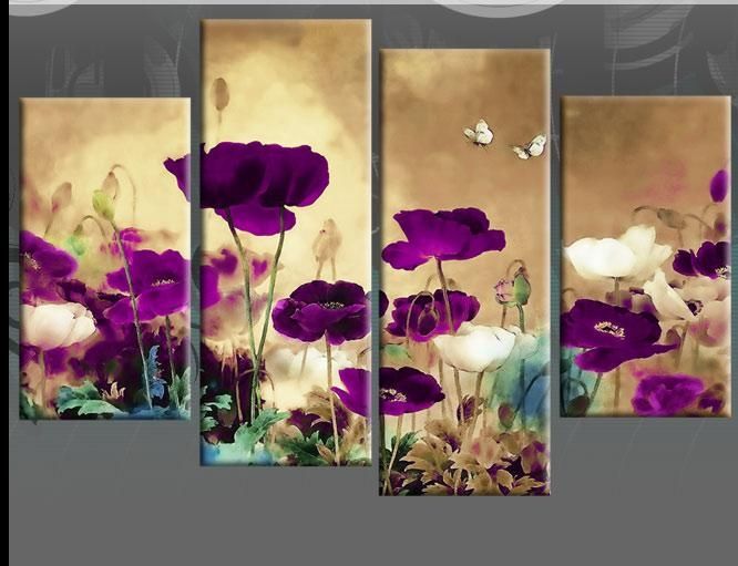 Wall Art Designs: Floral Canvas Wall Art Field Poppies Floral 4 Pertaining To Purple Flowers Canvas Wall Art (View 7 of 20)