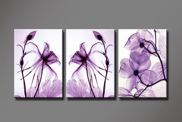 X Ray Purple Flowers, 3 Panels/set Hd Canvas Print Painting Throughout Purple Flowers Canvas Wall Art (View 17 of 20)