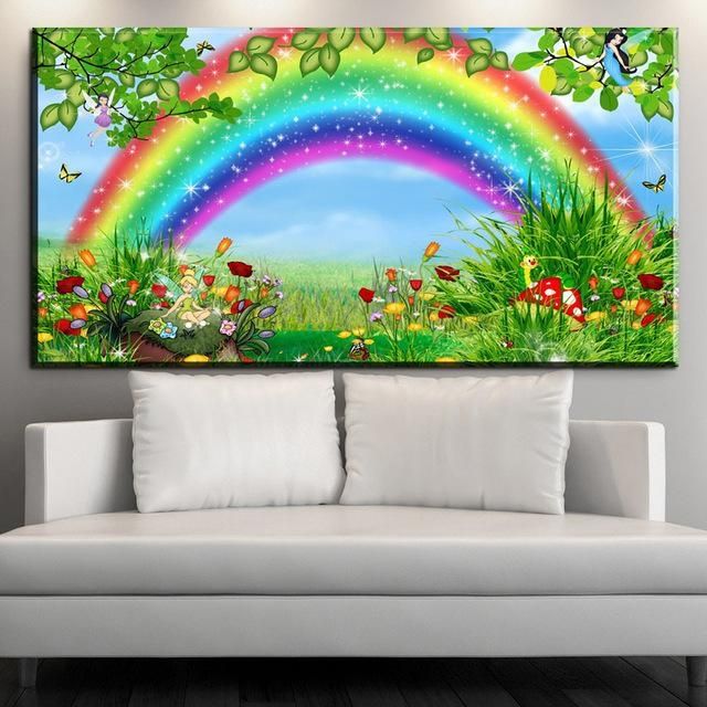 Xdr956 Cartoon Rainbow Canvas Print Hd Wall Art Painting Beauty Pertaining To Rainbow Canvas Wall Art (View 13 of 20)