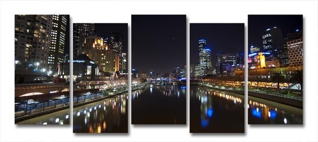 Yarra River Melbourne City At Night Modern Wall Art On Canvas With Melbourne Canvas Wall Art (View 2 of 20)