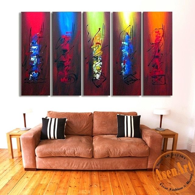 100% Hand Painted Canvas Oil Painting Abstract Canvas Wall Art 5Pcs With Regard To Cheap Large Canvas Wall Art (Photo 1 of 10)