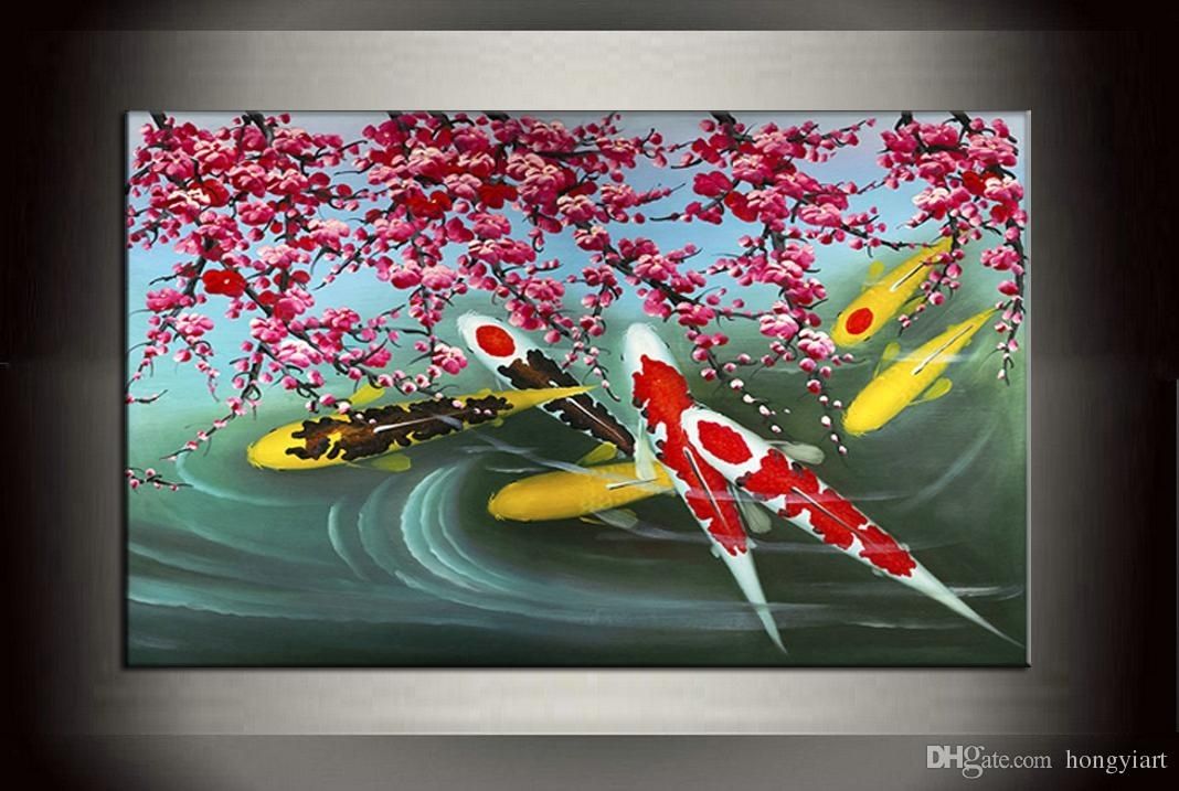 2018 Feng Shui Koi Fish Fish Art Painting Wall Art Abstract Canvas Regarding Fish Painting Wall Art (View 2 of 10)