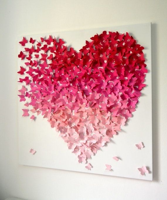 3D Butterfly Heart Wall Art – Small Pink Ombre / Nursery Decor Intended For Pink Wall Art (Photo 8 of 10)