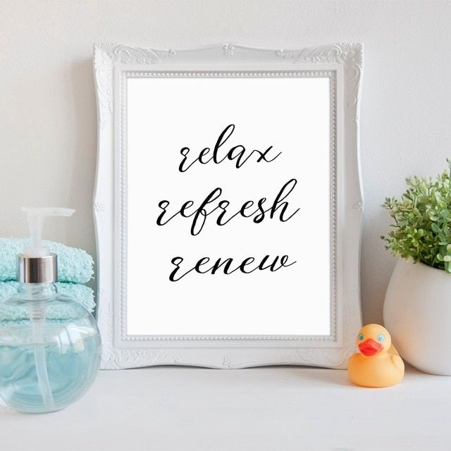 Bathroom Modern Decor Wall Art Print Relax Refresh Renew Quote In Relax Wall Art (View 5 of 10)