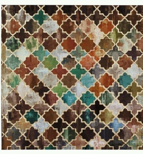 Brown Orange Teal Gold Foiled Moroccan Tile Canvas Wall Art Wall Pertaining To Tile Canvas Wall Art (View 7 of 10)