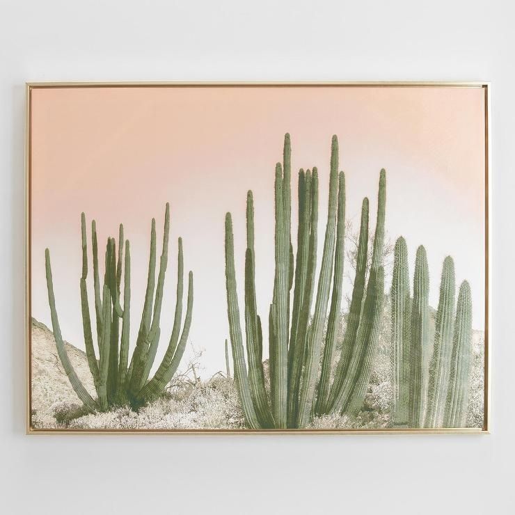 Cactus Warm Sky Gold Frame Art Throughout Cactus Wall Art (View 4 of 10)