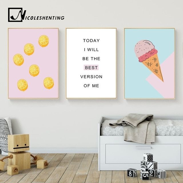 Cartoon Food Ice Cream Motivational Wall Art Canvas Posters Prints Throughout Motivational Wall Art (Photo 8 of 10)
