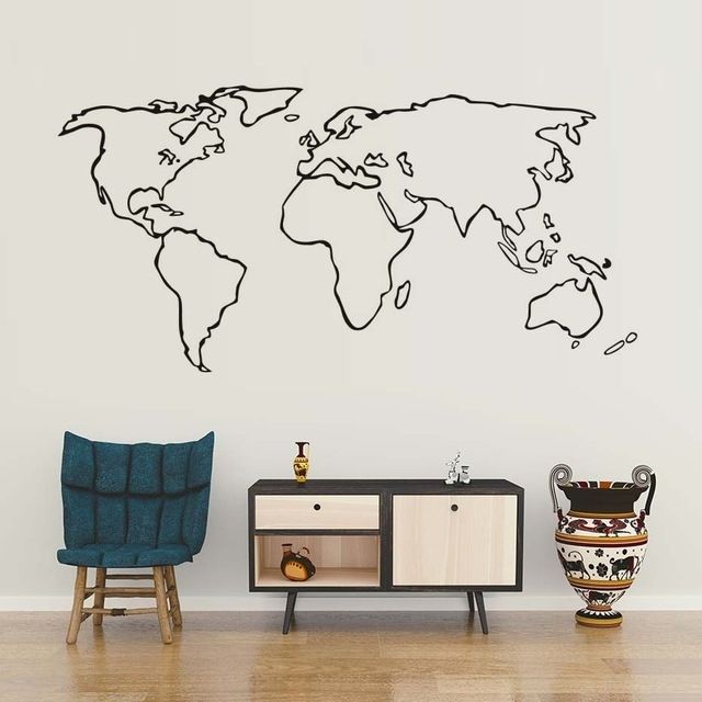 Creative World Map Wall Sticker Modern Minimalism Vinyl Wall Art With World Map For Wall Art (View 6 of 10)