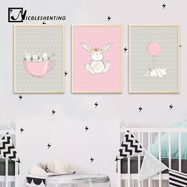 Cute Pink Rabbit Bunny Wall Art Canvas Posters Cartoon Animal Regarding Bunny Wall Art (Photo 3 of 10)