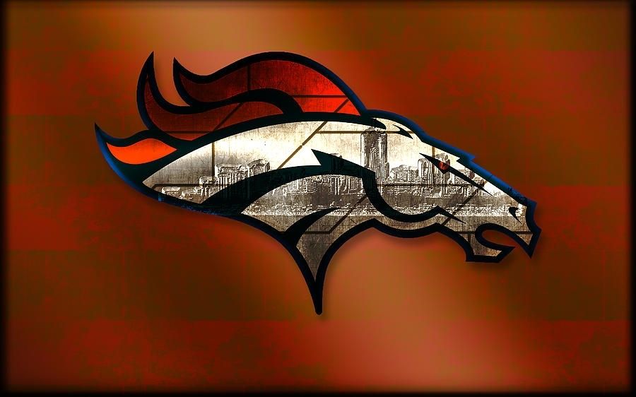 Denver Broncos With Skyline 2 Digital Artbecca Buecher Throughout Broncos Wall Art (Photo 5 of 10)