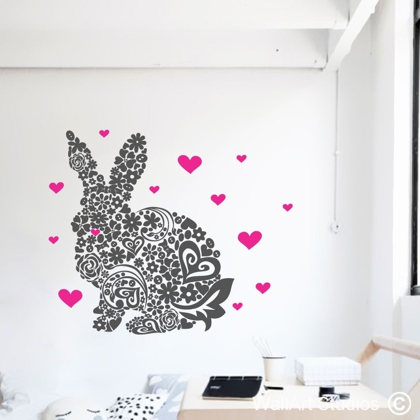 Flower Bunny | Rabbit Wall Decals Online | Wall Art Studios Sa For Bunny Wall Art (Photo 1 of 10)