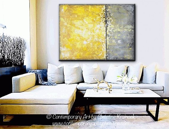 Giclee Print Art Yellow Grey Abstract Painting Canvas Prints With Modern Large Canvas Wall Art (View 9 of 10)
