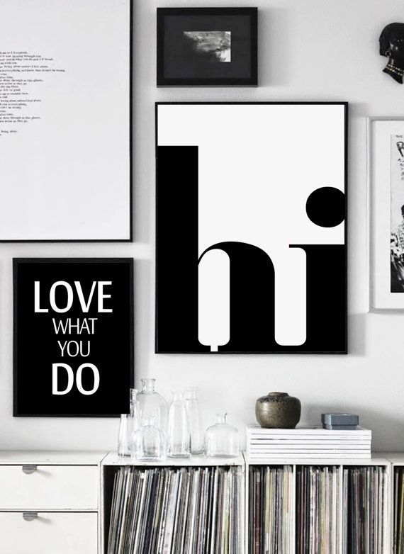 Hi Print, Modern Typography Print, Black And White, Printable Art Within Modern Wall Art (Photo 5 of 10)