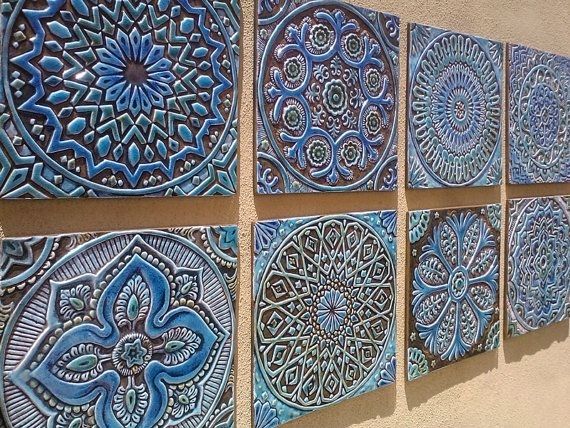 Moroccan Decor, Set Of 4 Moroccan Tiles, Moroccan Wall Art, Outdoor For Moroccan Wall Art (View 1 of 10)