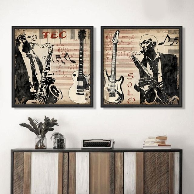 Musical Instrument Saxophone Men Portrait Pop Art Canvas Wall Art With Regard To Wall Art For Men (View 5 of 10)