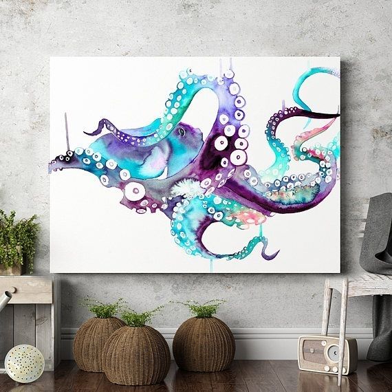 Octopus Wall Art Print Poster Watercolor Painting Animal Within Octopus Wall Art (View 5 of 10)