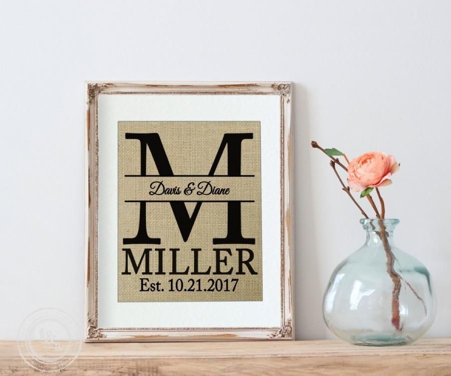 Personalized Wedding Gift, Burlap Personalized Wedding Gift Monogram Throughout Monogram Wall Art (Photo 5 of 10)