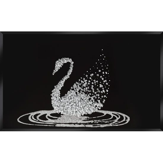 Peyton Glass Wall Art In Silver Glitter Swan On Black Throughout Black Wall Art (View 10 of 10)