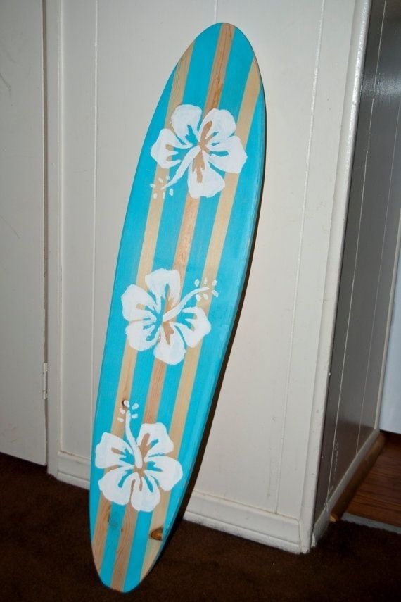 Surfboard Wall Art – Vintage / Light Blue /hibiscus Flower Surf Pertaining To Surfboard Wall Art (Photo 5 of 10)