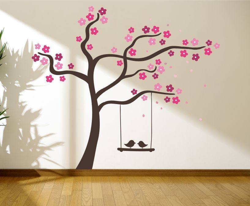 Tree With Love Birds On A Swing Wall Graphics, Wall Graphic, Tree In Stick On Wall Art (View 1 of 10)