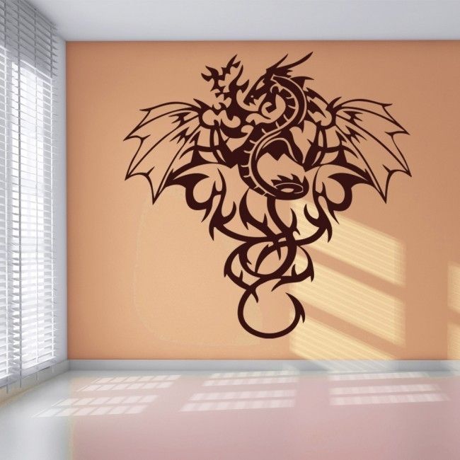 Tribal Dragon Wall Sticker Winged Monster Wall Decal Boys Bedroom Throughout Dragon Wall Art (Photo 2 of 10)