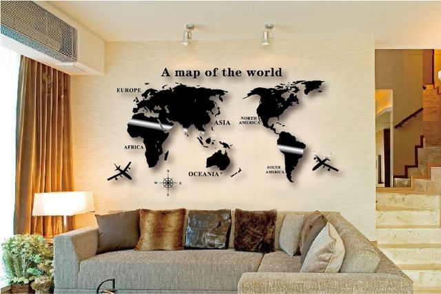 Wall Art Decal World Map Wall Sticker Globe Earth Wall Decor For Regarding World Map For Wall Art (View 1 of 10)