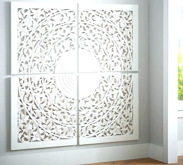 White Carved Wall Decor Whitewashed Wood Wall Art Wood Medallion Pertaining To Medallion Wall Art (Photo 2 of 10)