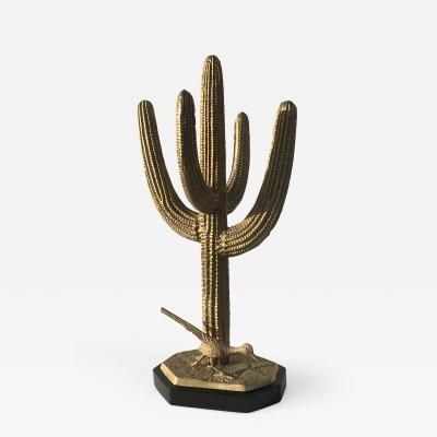 Alain Chervet – Brass Saguaro Cactus Sculpture With Roadrunner Regarding Cacti Brass Coffee Tables (View 34 of 40)