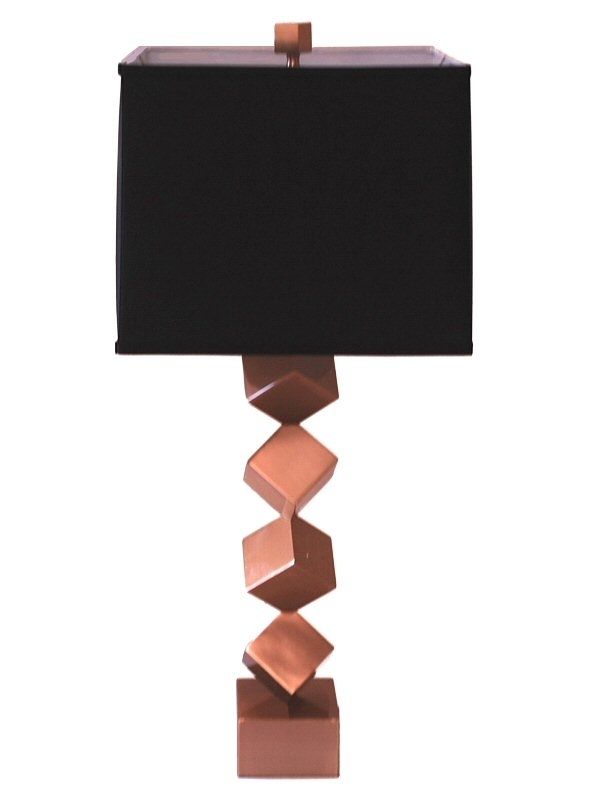 Antique Brass Stacked Cube Iron Table Lamp With Shade – Lighting With Regard To Brass Iron Cube Tables (View 16 of 40)