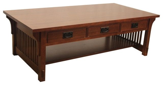 Arts And Crafts Mission Coffee Table With 3 Drawers – Craftsman With Weaver Dark Rectangle Cocktail Tables (View 31 of 40)