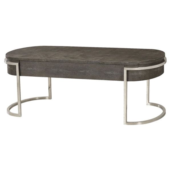 Ashburn Charcoal Shagreen Oval Nickel Coffee Table | Art & Home With Regard To Ashburn Cocktail Tables (View 2 of 40)