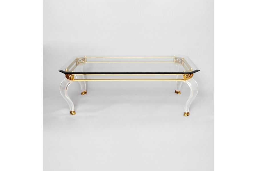 Brass & Curved Lucite Legs Coffee Table | Vinterior With Regard To Rectangular Coffee Tables With Brass Legs (View 17 of 40)